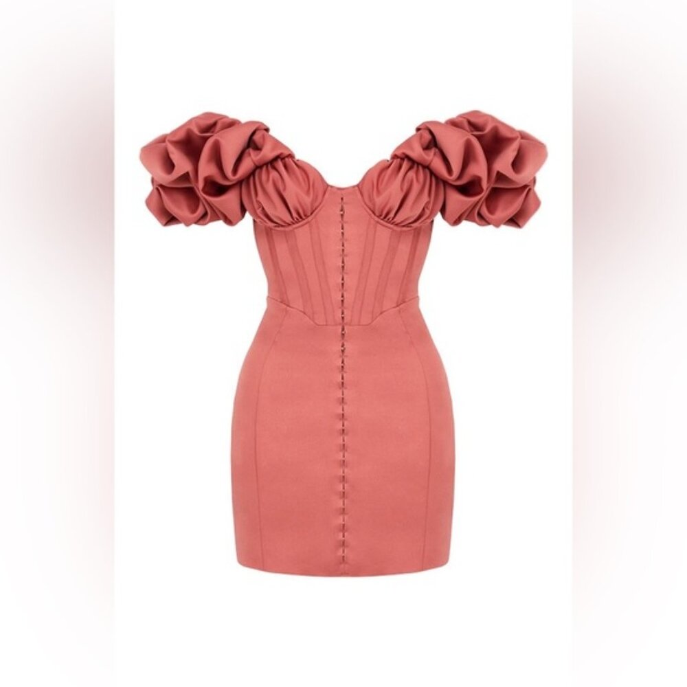 NWT House of CB Annabelle Rose Pink Satin Ruffle Strapless Mini Dress Size M - Picture 6 of 11